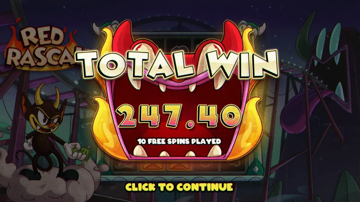 Visual vibrante e sombrio do slot Red Rascal com elementos de circo e terror.